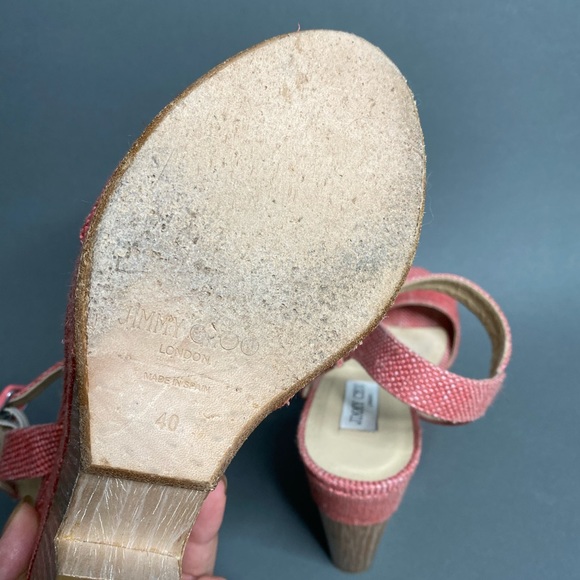 Jimmy Choo Pink Nico Woven Raffia Wood Wedge - Picture 8 of 8